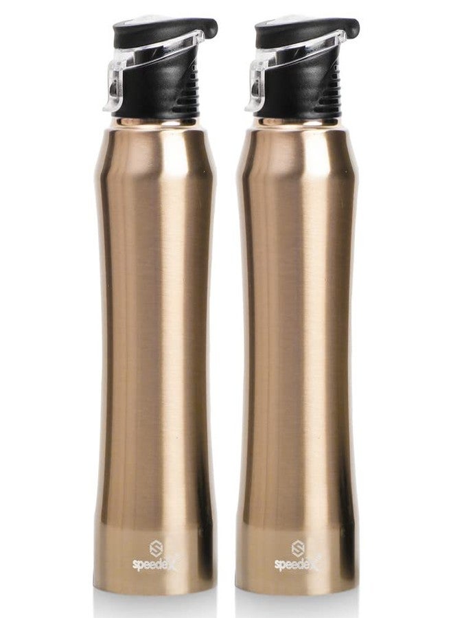 Speedex Stainless Steel Water Bottle 1 Litre, Leakproof Flipper Cap 1 Ltr, Copper Gold, Bottles 1+ Litre for School, Gym, Office, Boys, Girls, Men, Women, Kids, Fridge 1Ltr - 1000 ml - Set of 2 - Image 1
